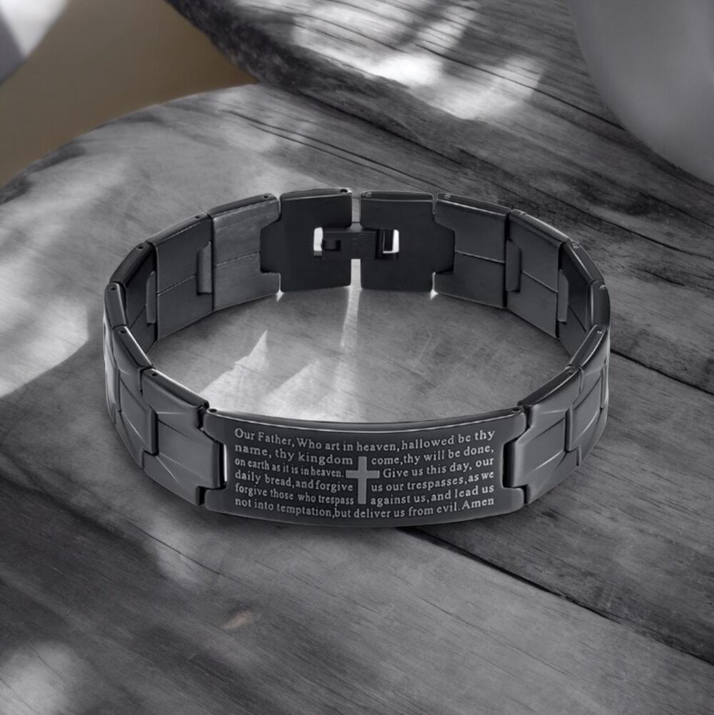 NEW black stainless steel Lord’s Prayer Christian men’s bracelet jewelry B21